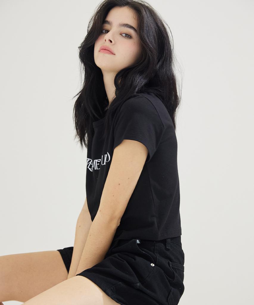 AWESOME STUDIO Awesome Logo Crop Slim Fit Short Sleeve T-Shirt Black