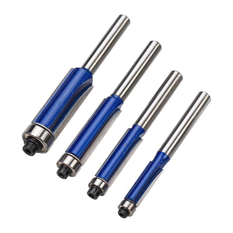 4pcs 1/4 Inch Shank Top Bearing Flush Trim Router Bits Cemented Carbide Endmill Milling Cutter Trimming Cutters Woodworking Tool