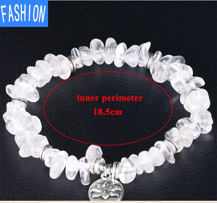 Природная энергия Аура Браслет из белого кристалла Полированный дробленый кварц Древнее серебро Подвеска в виде лотоса Ювелирные изделия
