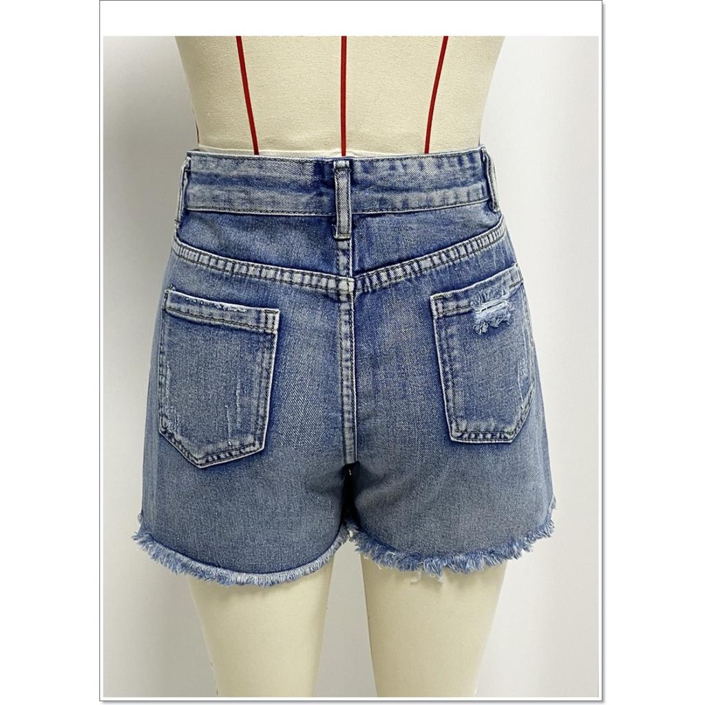 Summer Broken Holes Hot Girl Denim Shorts, Female High Waisted A-line Raw Edge Hot Pants