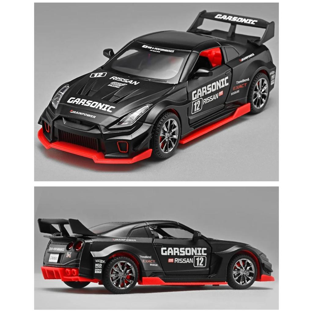 Масштаб 1/32 Сплавной литой под давлением спортивный автомобиль Nissan GTR Модель Настольные украшения Симуляция звука и света Подарок на день рождения для мальчика Игрушка