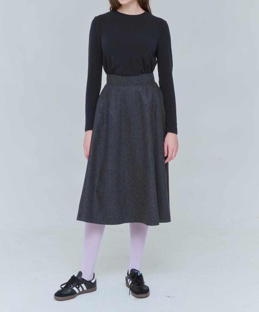Boyeon A-Line Voluminous Long Skirt Wool Gray 0124