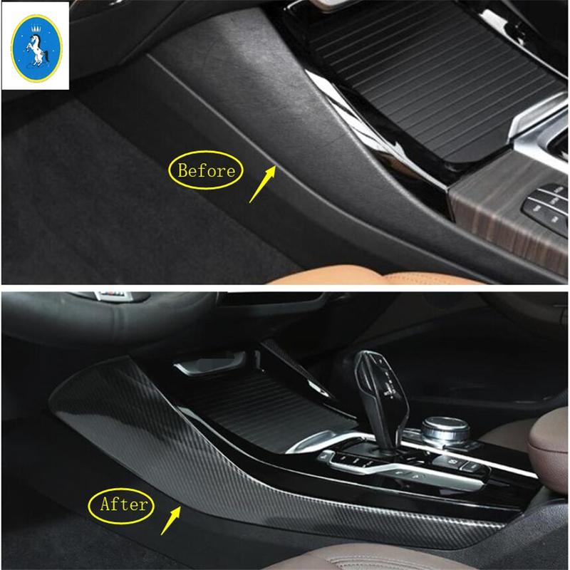 Auto ide Stalls Central Gear Shift Box Decor Stripes Cover Trim For BMW X3 G01 2018 - 2024 Carbon Fiber Interior Accessories