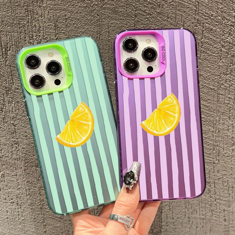 Лазерный чехол для телефона iPhone 16 Pro Max 15 14 Plus Pro Max 11 12 13 Mini Pro Max Красный полосатый с рисунком лимона Ударопрочный корпус