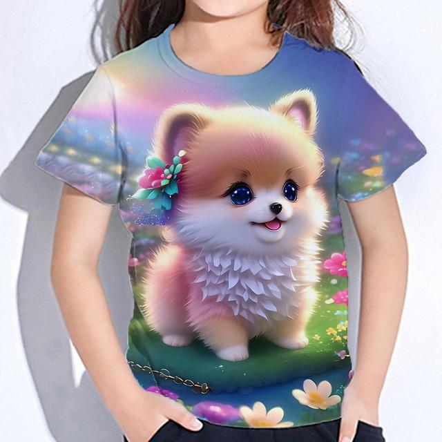 Cute Furry T-shirts Girl 3d Print Animals Kids Tops Autumn Korean Children's Clothing Child Tee Shirt  Fashion 23 Style