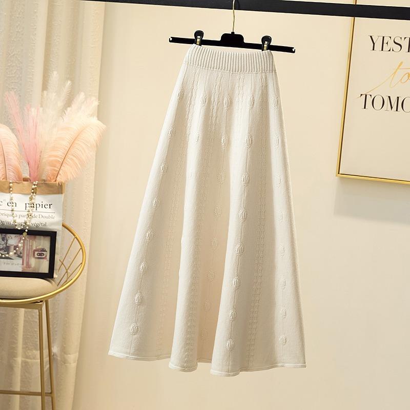 Женская осенне-зимняя трикотажная шерстяная юбка средней длины с широким подолом и полудлинной юбкой