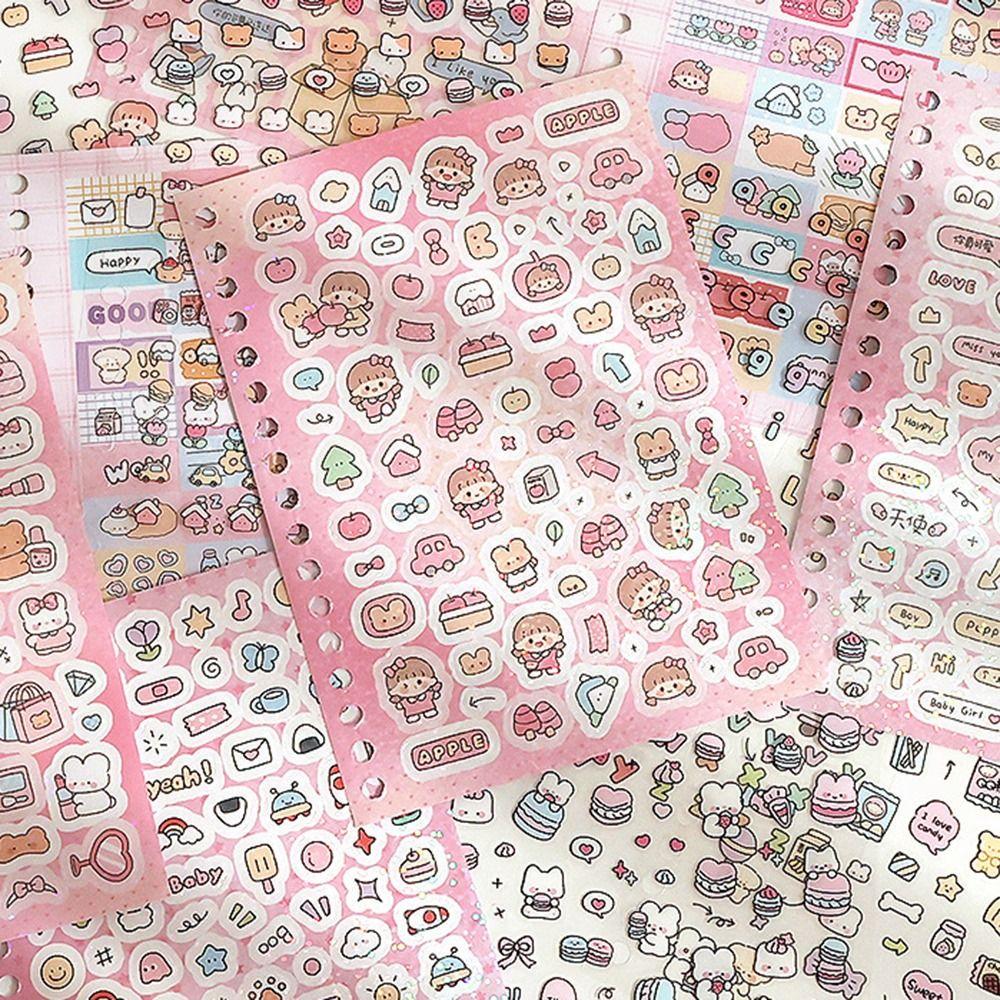 16 листов Милый K-pop Декоративный книжка-стикеры 1000+ Материал для DIY Мультяшная Вася-бумага Журнал ПЭТ Стикеры для скрапбукинга