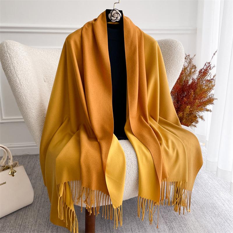 Winter Women Scarves Long Warm Gradient Imitaion Cashmere Hijab Solid Lady Shawl Wrap Female Pashmina Bandana Head Scarf