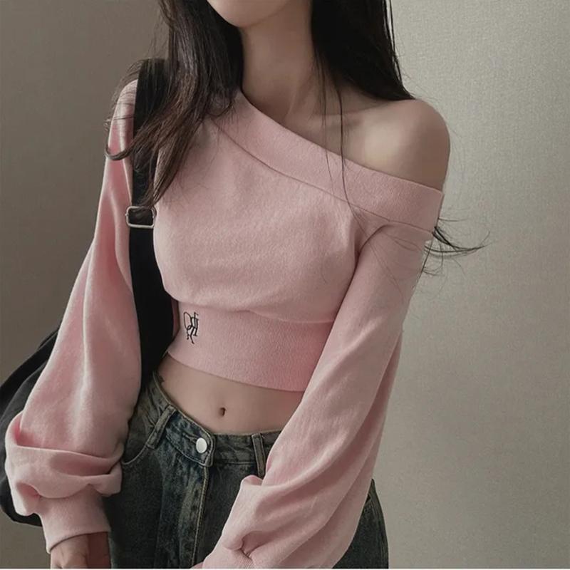 Harajuku Women Irregular Off Shoulder Hoodies Long Sleeve Sexy Crop Tops Y2k Streetwear Pullovers Sweatshirt 2024 Autumn Winter