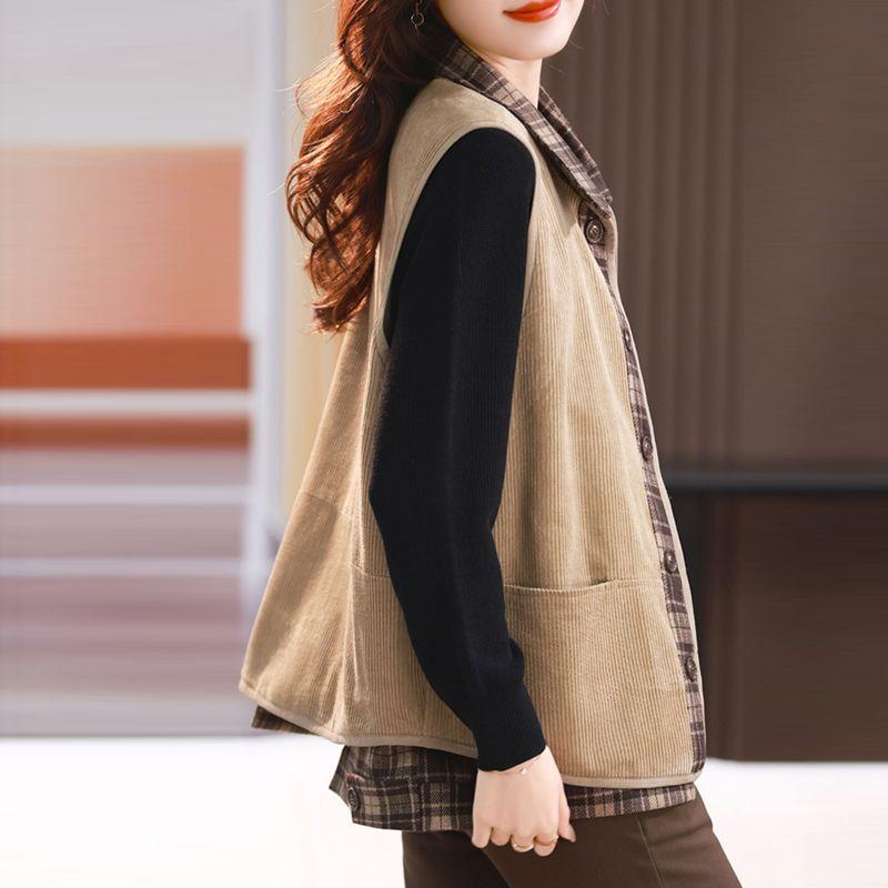 Stylish European Style Autumn and Winter Ladies Velvet Vest Coat Warm Corduroy Jacket