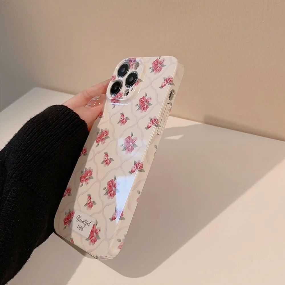 Корейский красивый чехол с цветком розы для iPhone 15 14 13 12 11 Pro Max 7 8 Plus XS Max XR X SE 2, милый жесткий противоударный чехол из ПК