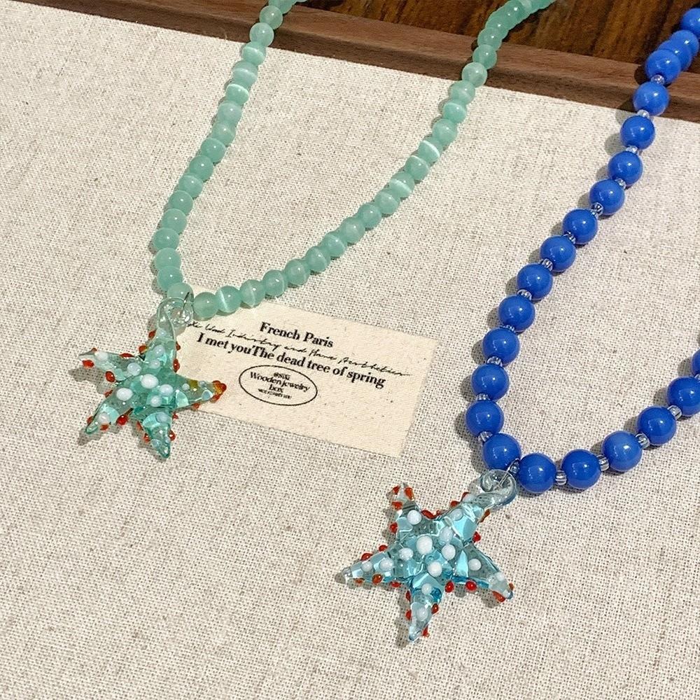 Акриловая starfish dots necklace Бохо Дофамин Звезда-морская звезда Бусины Чокер Фотоаксессуары Уличные украшения Летняя цепочка на ключицы