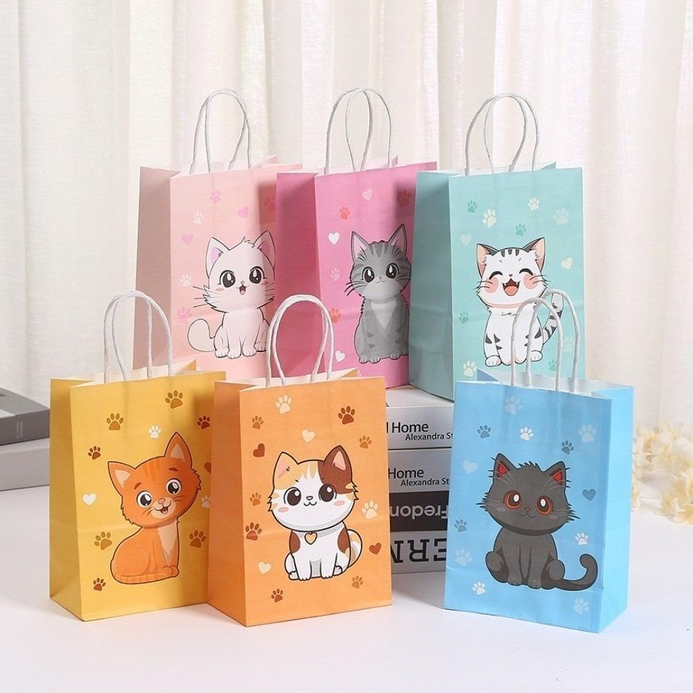 12 шт. Новые милые пакеты для вечеринки с рисунком кошек 21x15 см Утолщенный мешок для угощений с котенком с ручкой Пакет для конфет и подарков для детского душа