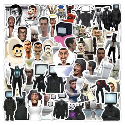 50 мультяшных наклеек Скибиди Туалетный Человек: Водонепроницаемые наклейки для блокнотов, бутылок для воды и компьютеров