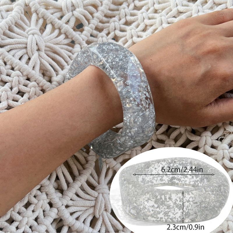 European and American Cross-Border Fashion Transparent Gold Foil Irregular Resin Bracelet Ins Style Metallic Glossy Resin Wide Bracelet for Women