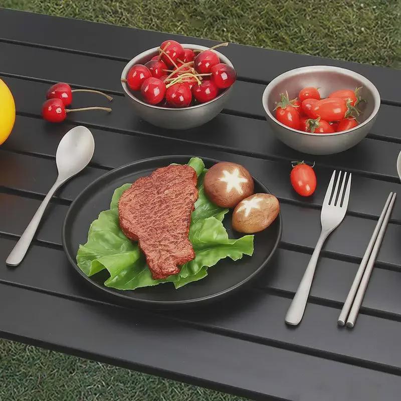 Набор столовых приборов для улицы из чистого титана: Миска, палочки для еды и ложка для кемпинга и пикника