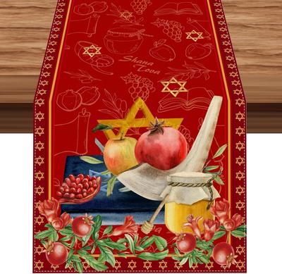 Рош ха-Шана Гранат Мед Льняная дорожка на стол Еврейский праздник Декор Шана Това Кухня Обеденный стол Дорожка Декор для вечеринки