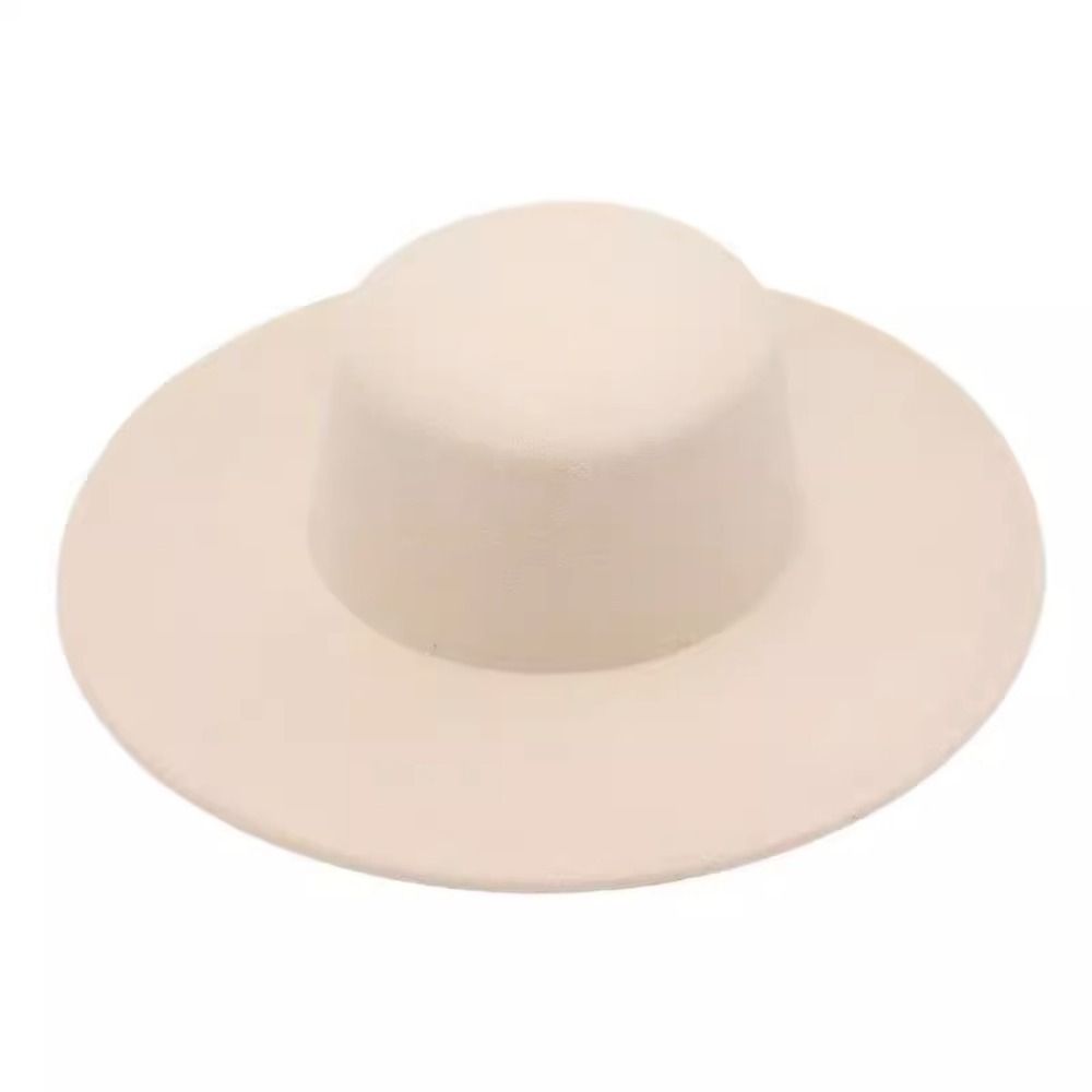 French Wide Brim Felt Hat Elegant Flat-top Cap New Women Flatcap  Women