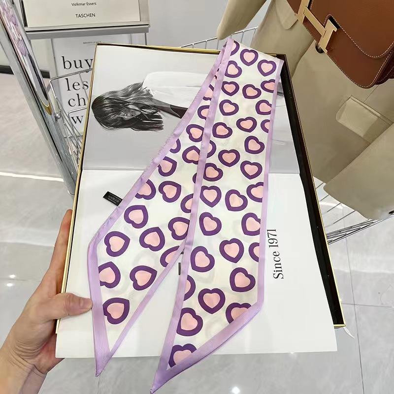 Маленький белый и нежно-зеленый шелковый шарф для женщин, тонкая лента, повязка на голову, резинка для волос, украшение для сумки, длинный