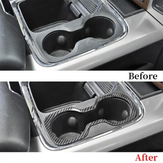 Carbon Fiber Front Cup Holder Cover Decor Ring Trim For Dodge Ram 1500 2010-2017