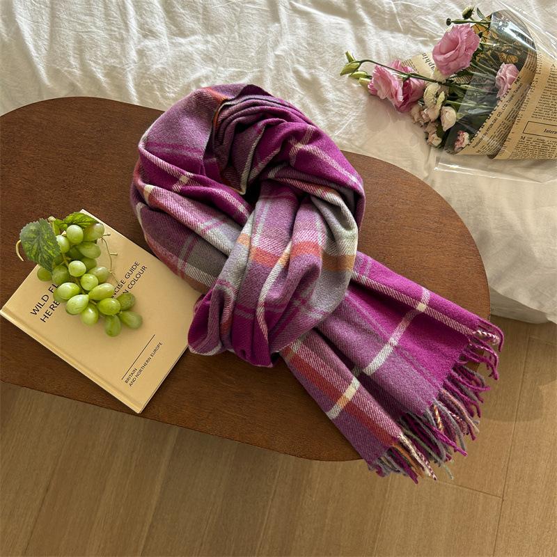 Универсальный искусственный кашемировый мягкий и липкий клетчатый шарф с кисточками для женщин, зимний роскошный новый модный утолщенный теплый платок