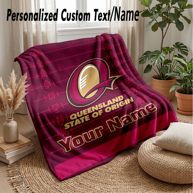 Queensland Maroons Custom Flannel Throw Blanket Print Your Name Text Soft Warm Blanket Holiday Present
