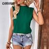 Летние женские топы без рукавов с завязками и полувысоким воротником