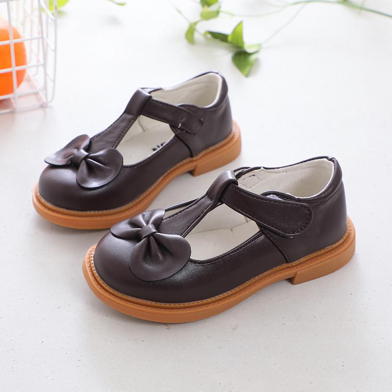 Children Leather Shoes for Girls Mediumn Big Kids School Shoes for Party Wedding Princess Sweet T-strap with Bow Comfortable New