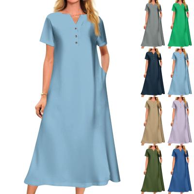 Женское летнее платье свободного кроя с принтом, V-образным вырезом и короткими рукавами