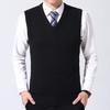Men Vest Sweater V Neck Sleeveless Slim Fit Solid Color Knitted Pullover Slim Fit Mid Length Thickened Business Style Sweater