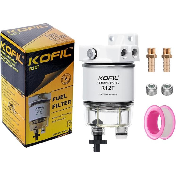 R12T Fuel Water Separator Marine Fuel Filter/Water Separator Assembly, For Outboard Motor Marine Engine, Replaces# S3240 120AT With 2 3/8" Barb ×