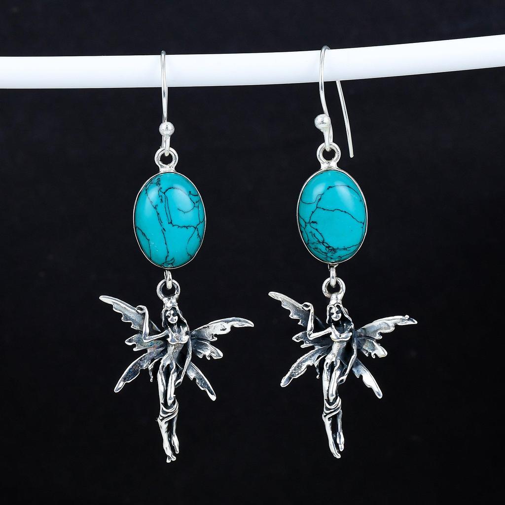 Серьги из бирюзового драгоценного камня, антикварные серьги из стерлингового серебра 925 пробы, серьги-подвески из серебра в стиле бохо, подарки для вечеринок, подарки для нее
