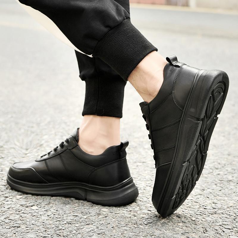 Spring Summer Black White Genuine Leather Men's Shoes Fashion Casual Sneakers Wild Mens Flat Shoes Non-slip Board Shoes