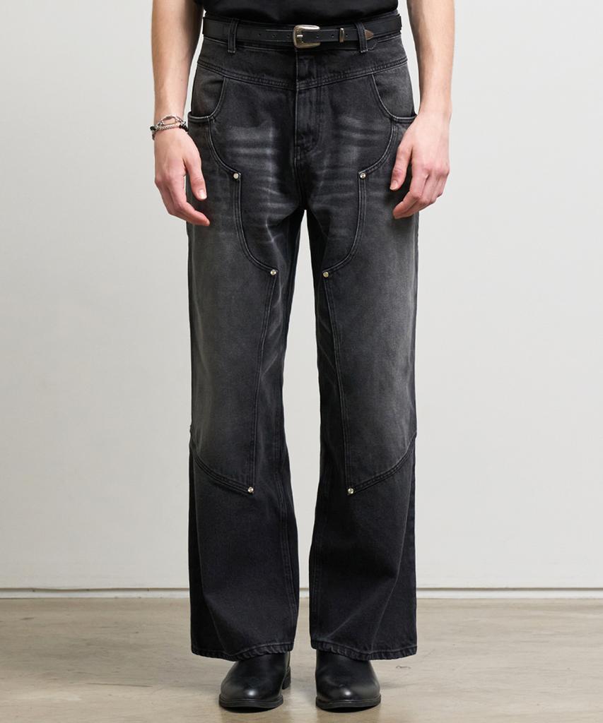 RAD FICTION Deacon Carpenter Wide Fit Denim Jeans / Washed Black