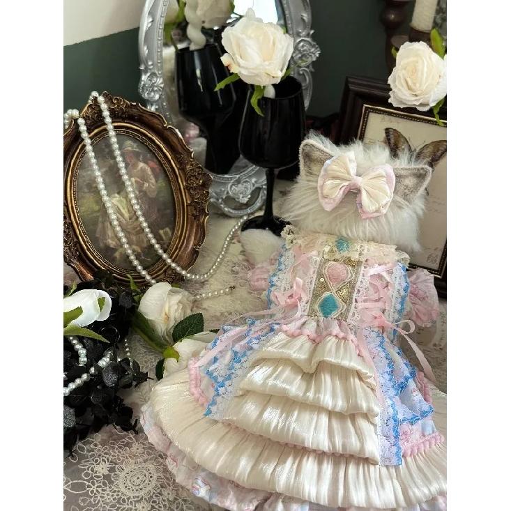 Spring and Summer Pink and Blue Contrasting Lace Edge Lolita Princess Dress Gorgeous Sweet Style Pet Kitten Small Dog Dress