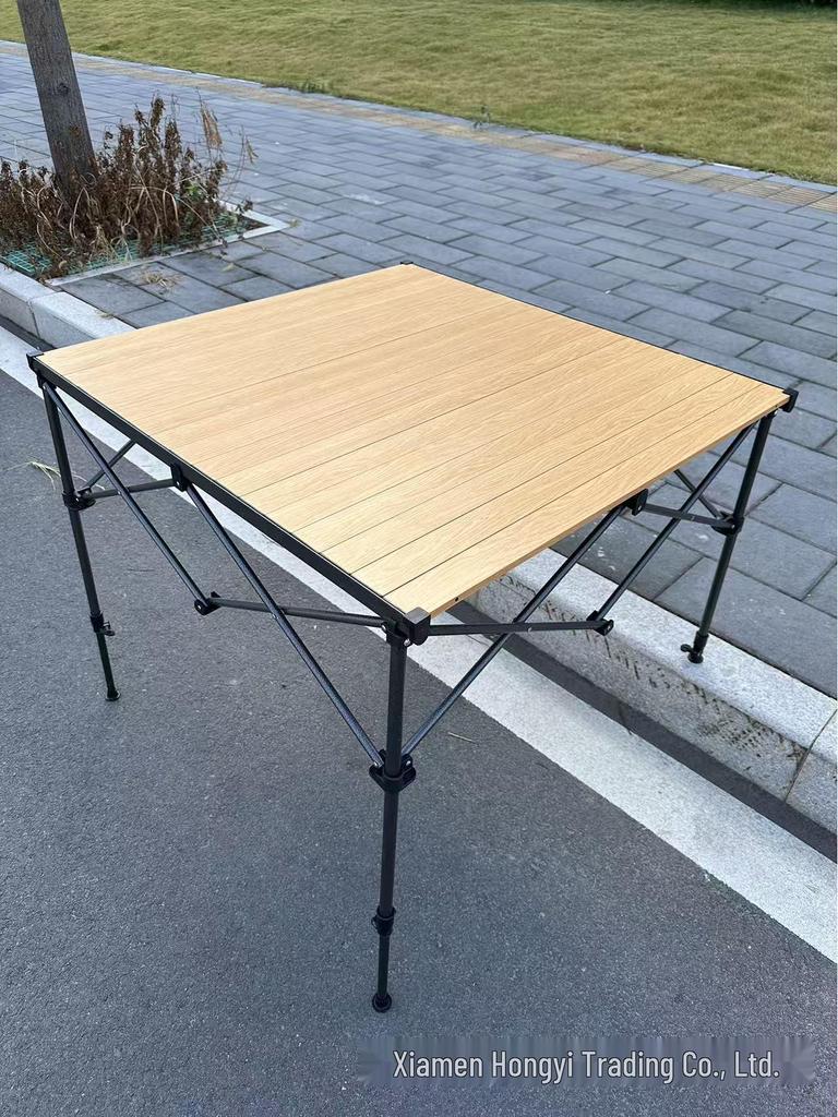 Складной алюминиевый стол Hongyi с бамбуковым узором – для улицы, с регулируемой высотой, для чая, барбекю, карточных игр, маджонга, обеда.