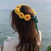Realistic Sunflower Garland Headband Bohemian Crown Headpiece Tiaras Flower Hairband Women Wedding Party Accessories