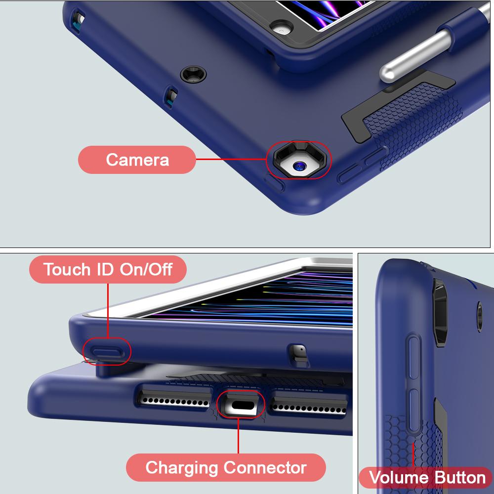 For iPad 10.2 (2021)/(2019)/(2020) Case Silicone + PC Kickstand Tablet Cover with Pencil Holder