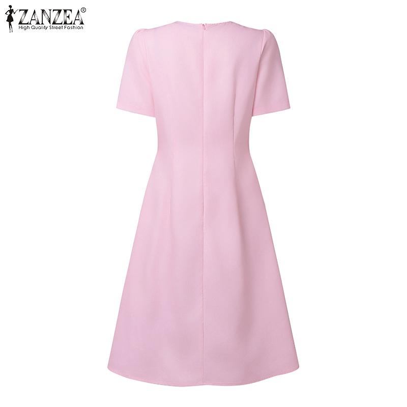 ZANZEA Женское летнее повседневное платье с принтом и коротким рукавом и кукольным воротником