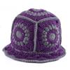 Fleece thread Flower Sun Hat Hollow Bucket Hat Casual Knitted Fisherman Hat  Student