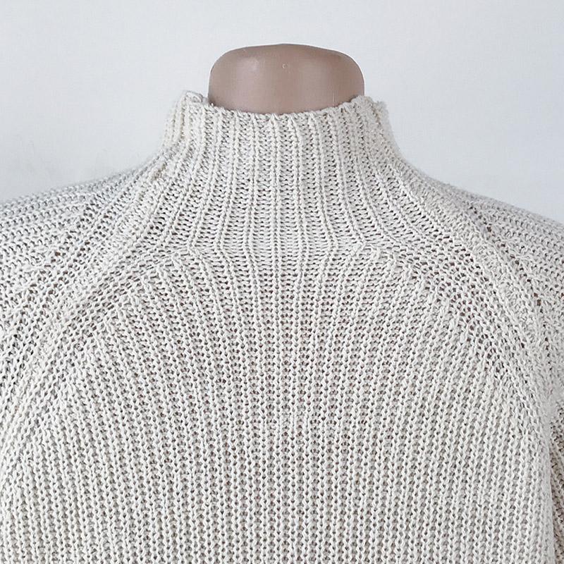 Женский трикотажный топ с длинным рукавом и воротником-стойкой, однотонное платье-свитер с полуворотом