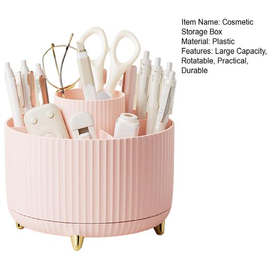 360-Degree Rotatable Cosmetic Storage Box Large Capacity Multiple Compartments Stationery Organizer Makeup Brush Holder