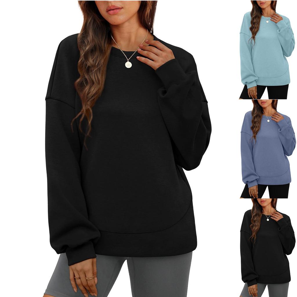 Womens Basic T-Shirts Long Sleeve Curved Hem Summer Tops Fitted Tees Clothing