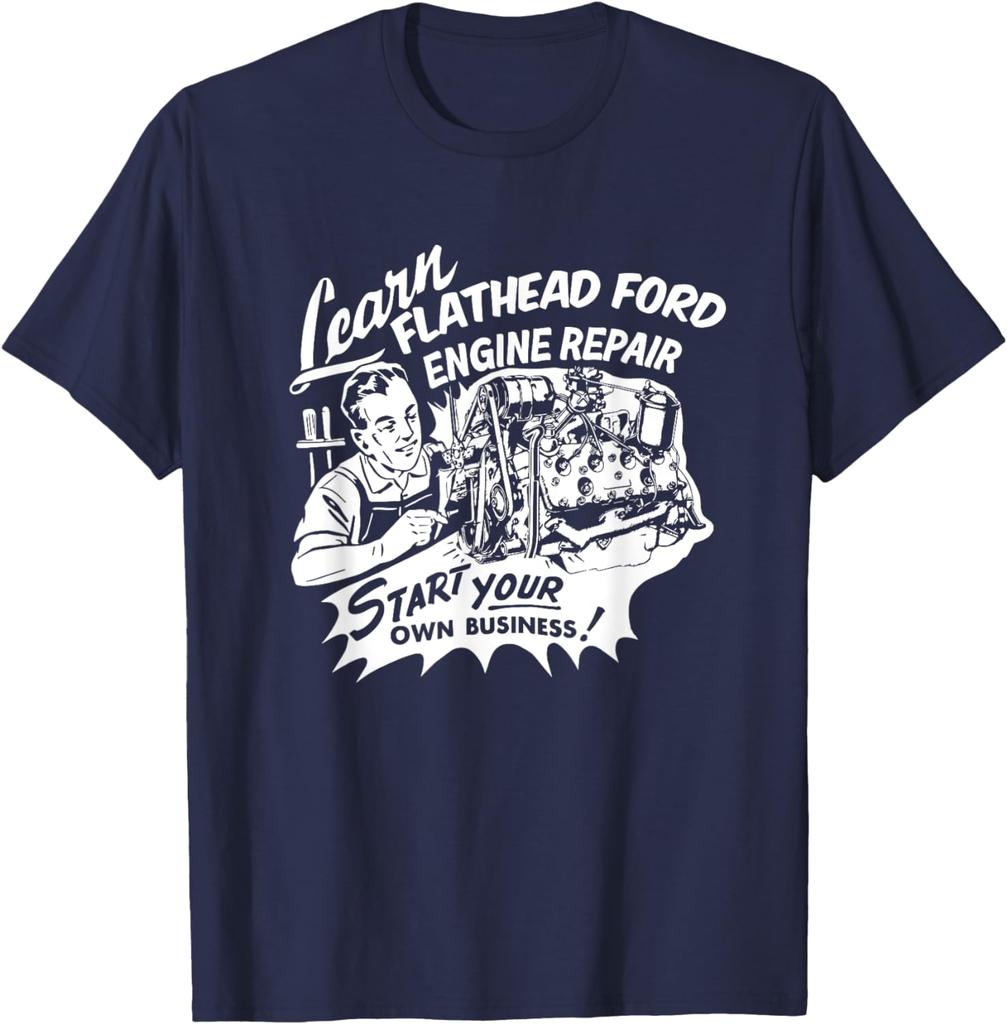 Vintage V8 Flathead Engine Repair Car and Truck Retro Design TShirt 100 Cotton ONeck Summer Short Sleeve Casual Unisexs Tshirt