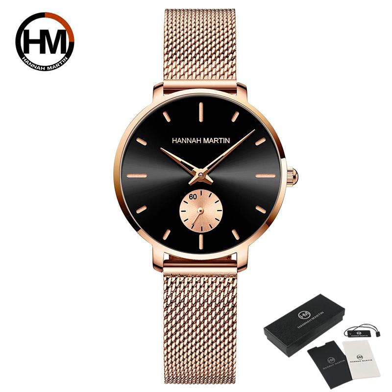 Hannah Martin Small Seconds Dial Quartz Movement Fashion Watch Waterproof Simple Women Gold Mesh Belt Top Brand Ladies Watches
