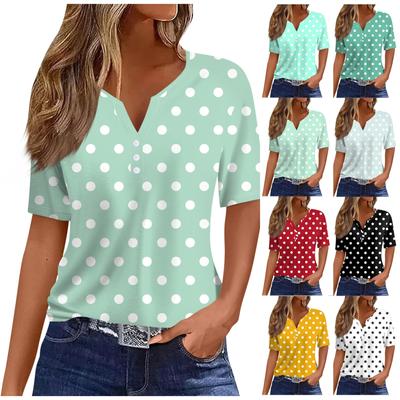 Жен. Футболка Футболка С принтом Пуговицы С короткими рукавами Повседневные Выходные Мода Классический V-образный вырез Обычный Верх