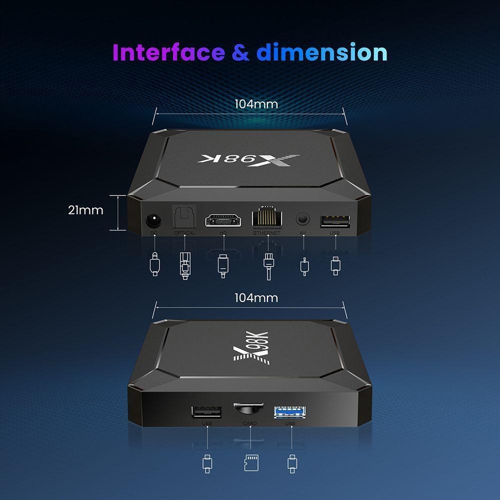 X98K Smart TV Box Android 13.0 Dual-Band 2.4G & 5G Wifi 6 RK3528A Quad-Core Cortex-A35 8K Bluetooth 5.0 4GB 32GB Set-Top Box
