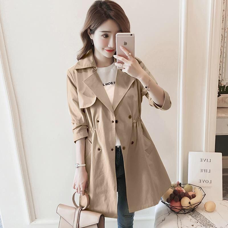 Тренчкот женский средней и длинной длины модели весна и осень, маленькая версия, новые модели весна и осень, популярный темпераментный женский тонкий пальто женщины