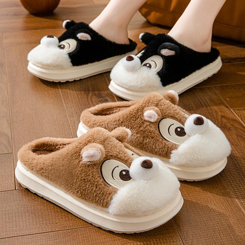 2024 New Autumn and Winter Cute Squirrel Home Slippers Home Warm Lightweight Thick-soled Couple Slippers