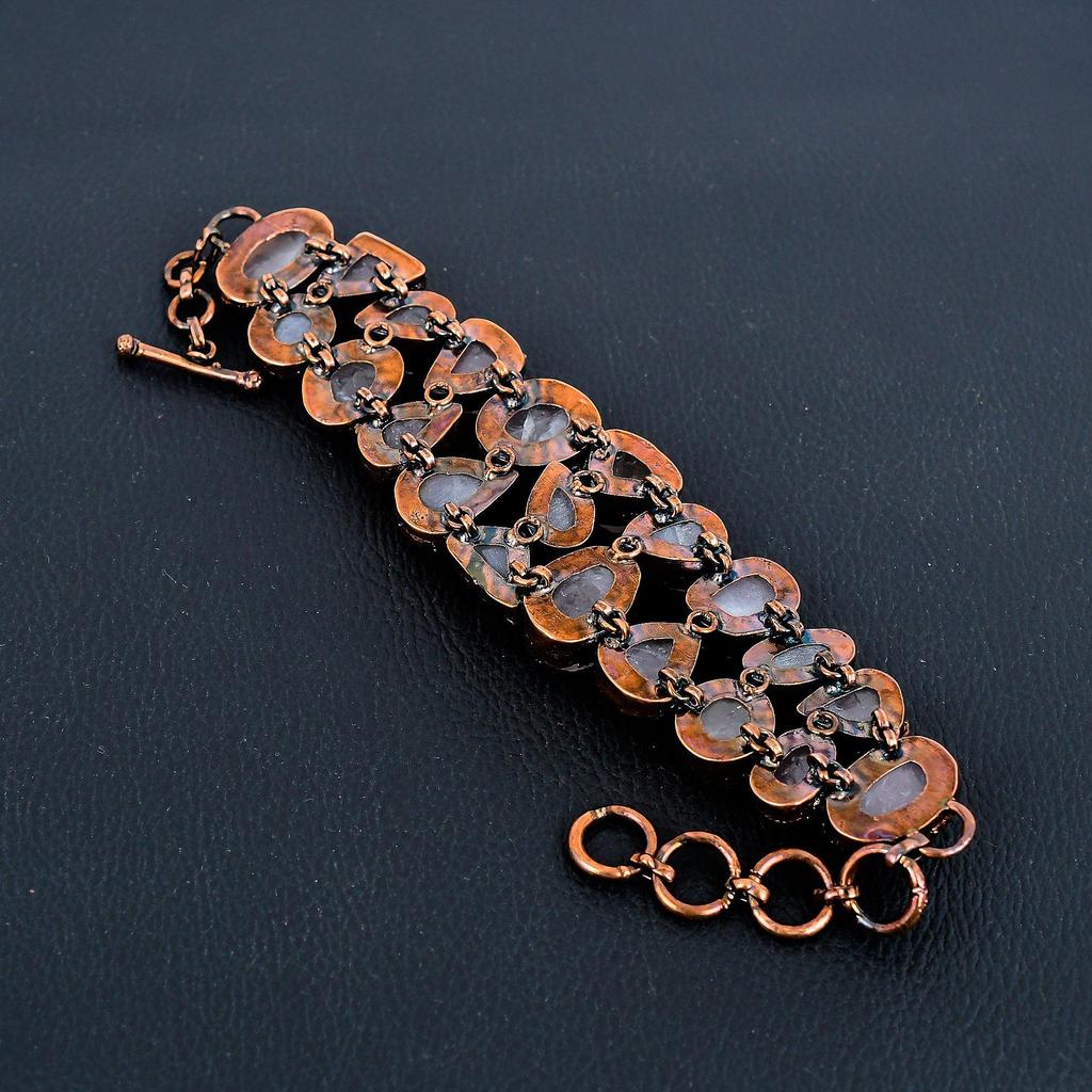 Rose Quartz Handmade Latest Design Jewelry Bracelet, Copper Electroformed Gemstone Bracelet, Gift For Mother